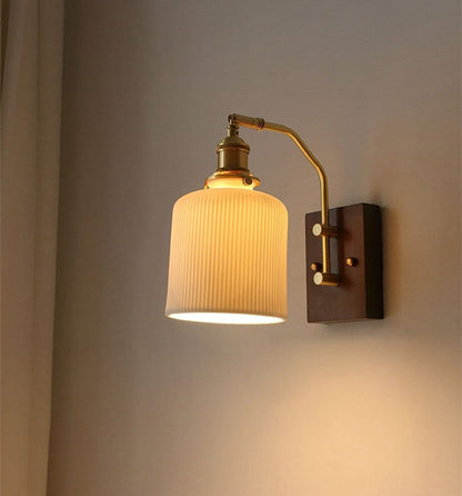 Farmhouse Style Wooden LED Wall Light with Earthy Shade
