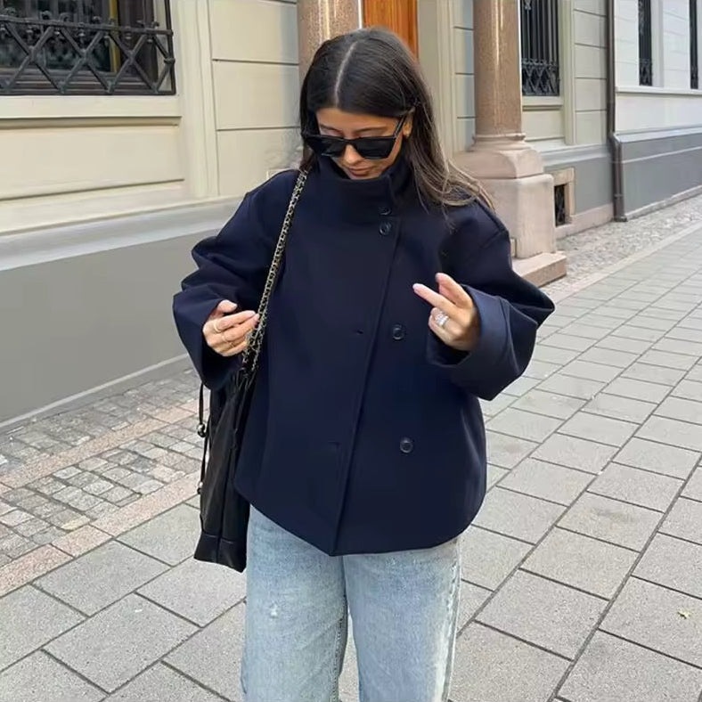 Women's Classic Double Breasted Short Coat - OutfitLondon