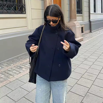 Women's Classic Double Breasted Short Coat - OutfitLondon