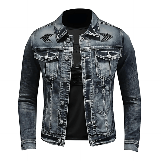 Dark Wash Faded Denim Jacket - OutfitLondon