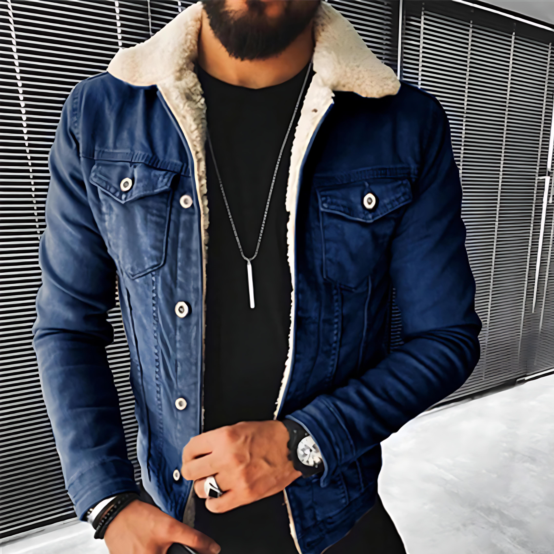 Classic Button Pocket Navy Blue Coat - OutfitLondon