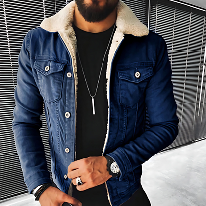 Classic Button Pocket Navy Blue Coat - OutfitLondon