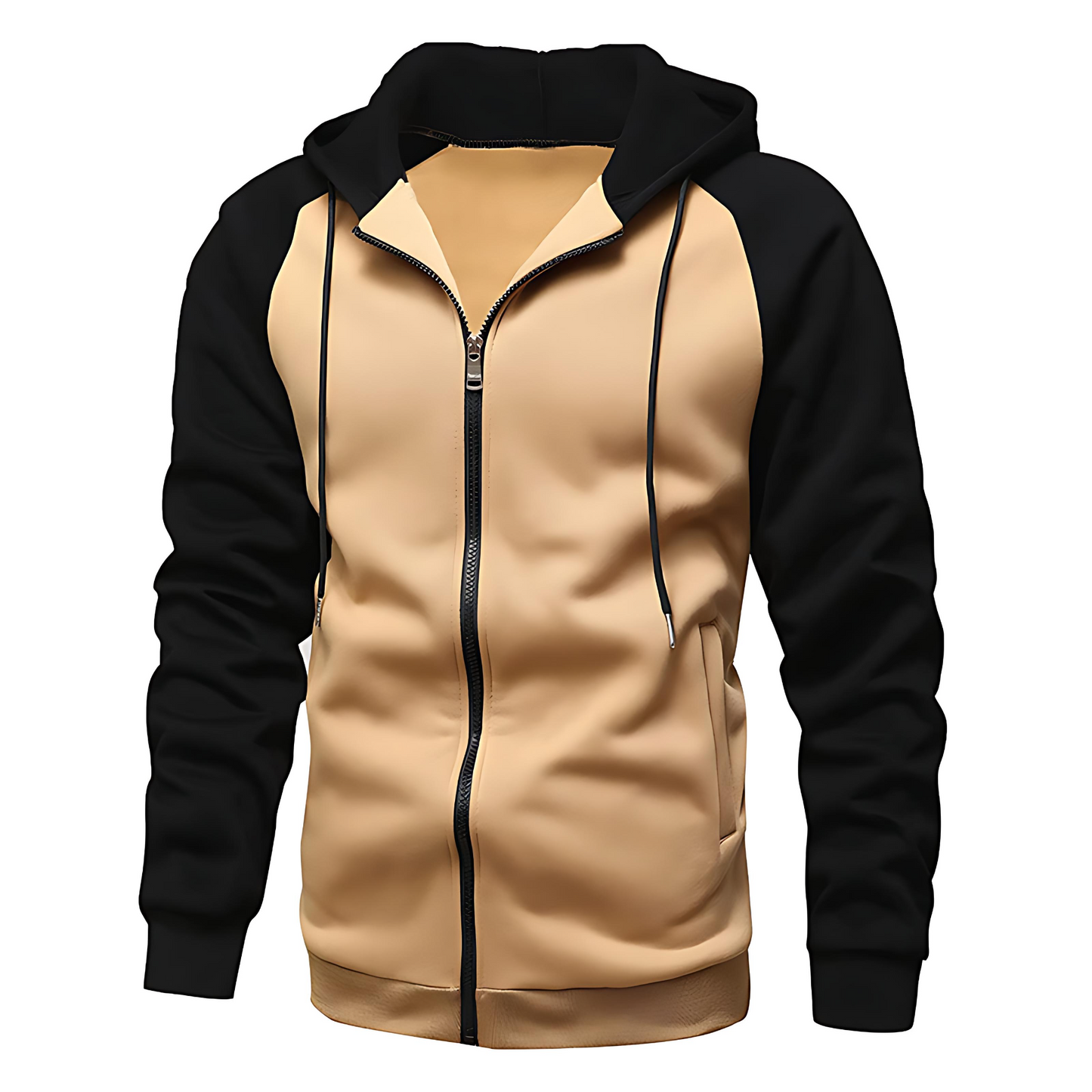 Relaxed Fit Hoodie with Colorblock Sleeves - OutfitLondon