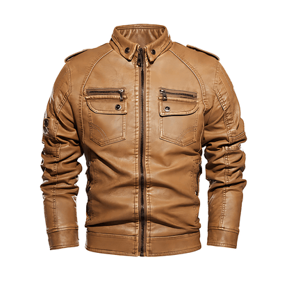 Relaxed Fit Brown Leather Biker Jacket - OutfitLondon