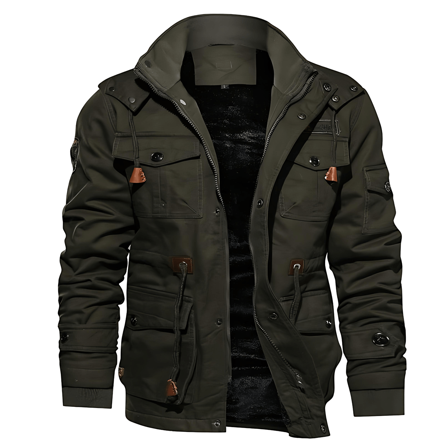 Relaxed Fit Hooded Fleece Cargo Jacket - OutfitLondon