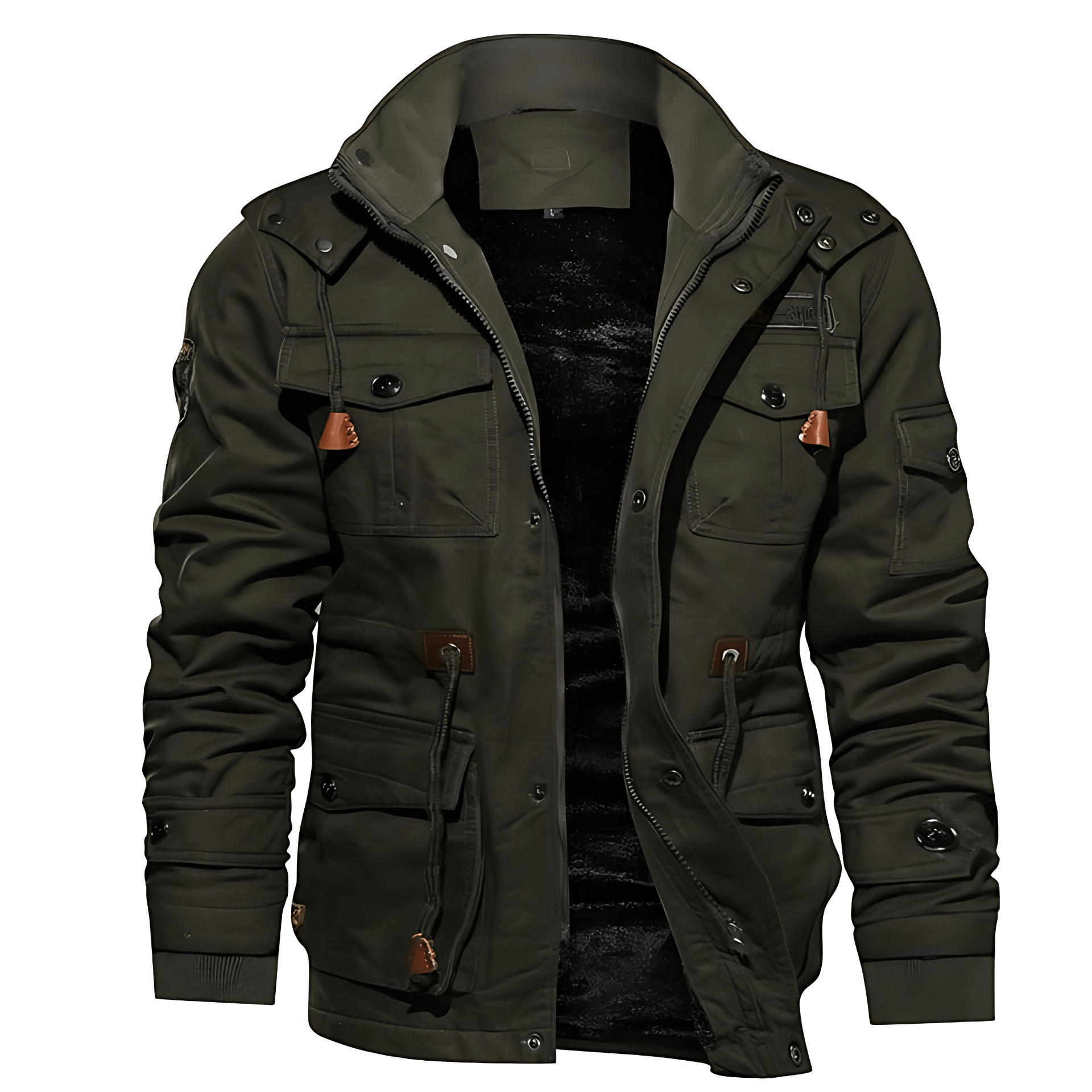 Relaxed Fit Hooded Fleece Cargo Jacket - OutfitLondon