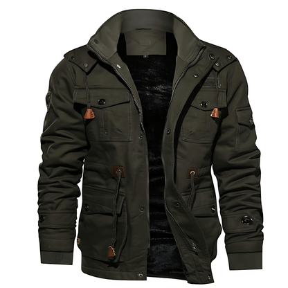 Relaxed Fit Hooded Fleece Cargo Jacket - OutfitLondon