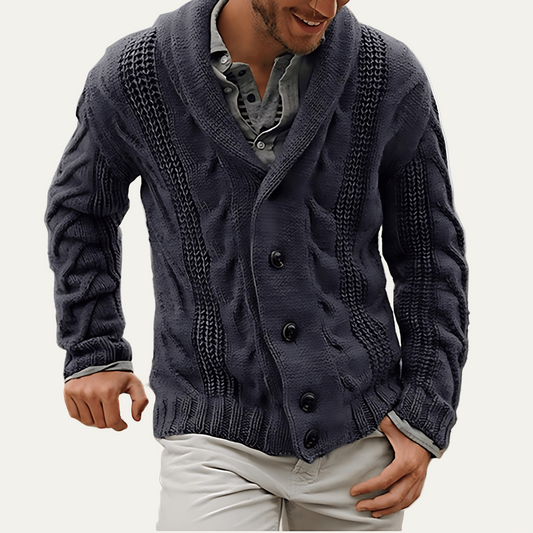 Men's Chunky Knit Crew Neck Cardigan - OutfitLondon