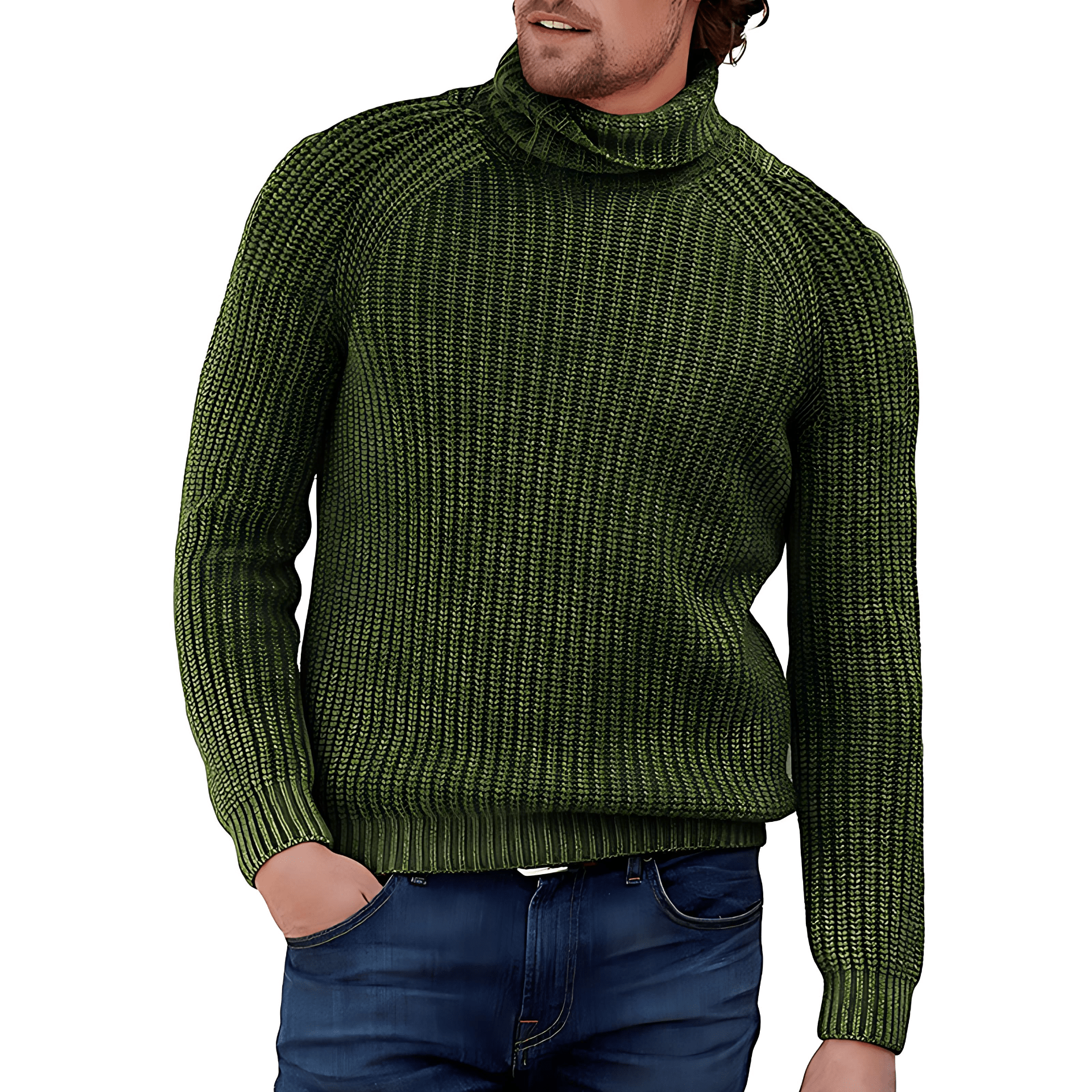 Thick Cable Knit Sweater with High Neckline - OutfitLondon