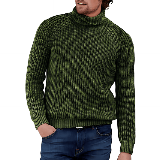 Thick Cable Knit Sweater with High Neckline - OutfitLondon