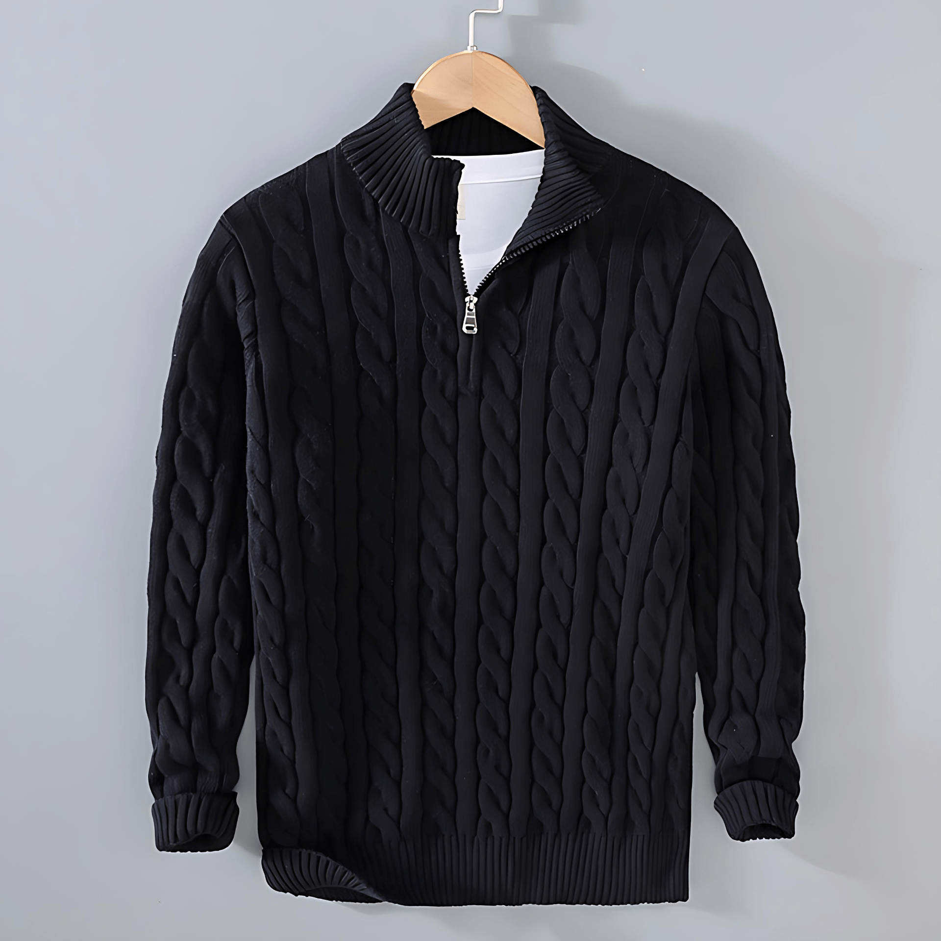 Timeless Cable Knit Half Zip Sweater - OutfitLondon