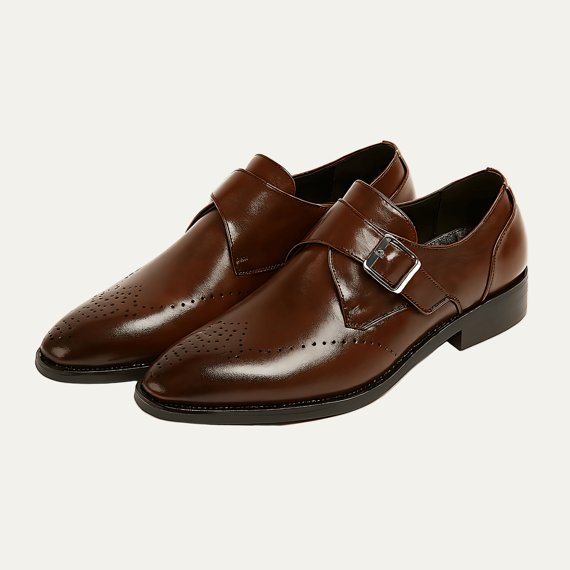 Men's Glossy Black Monk Strap Formal Shoes - OutfitLondon