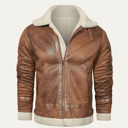 Men's Leather Aviator Bomber Jacket - OutfitLondon