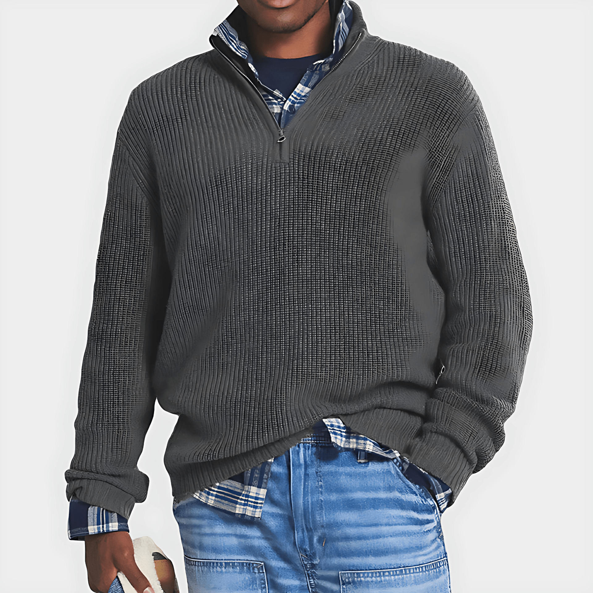 Men's Casual Thick Quarter Zip Jumper Sweatshirt - OutfitLondon