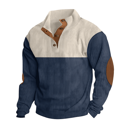 Men's Textured Crew Neck Colorblock Sweater - OutfitLondon