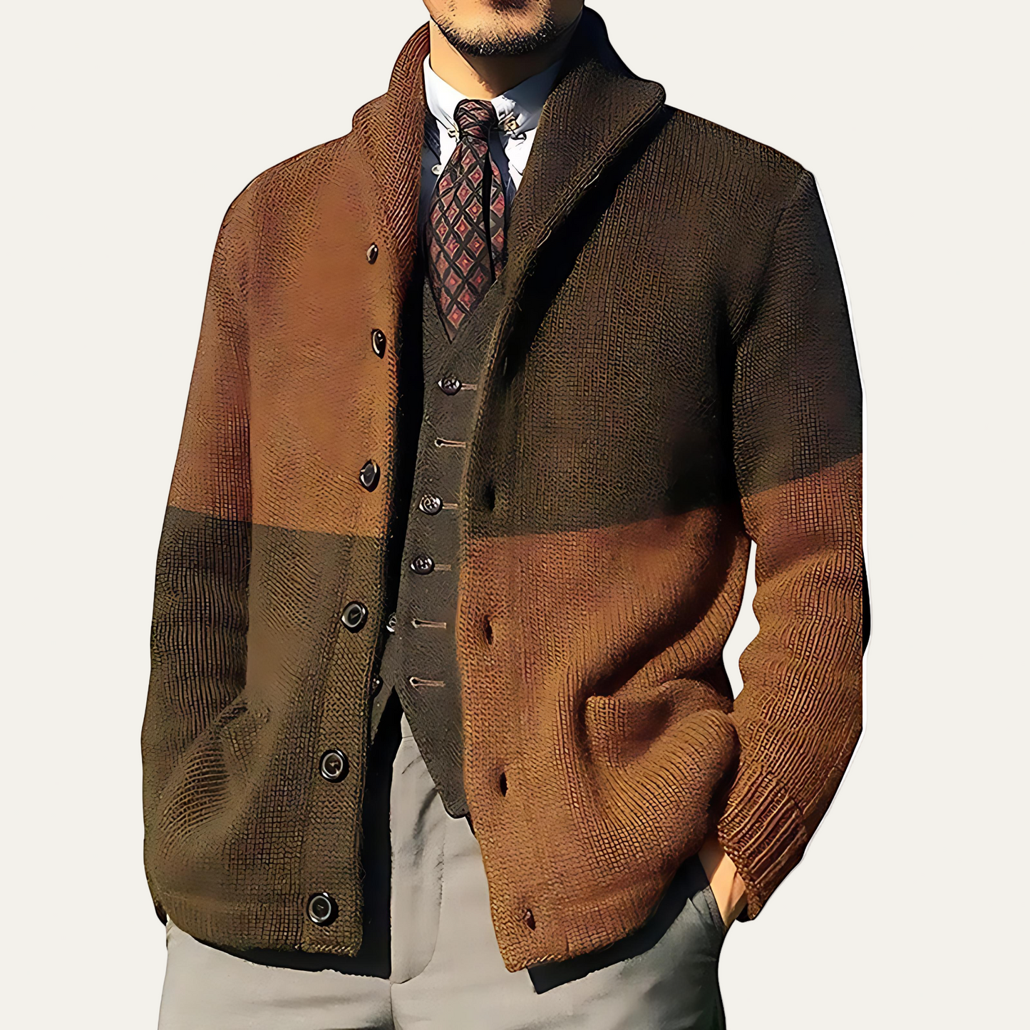 Men's Stylish Block Pattern Crew Neck Sweater - OutfitLondon