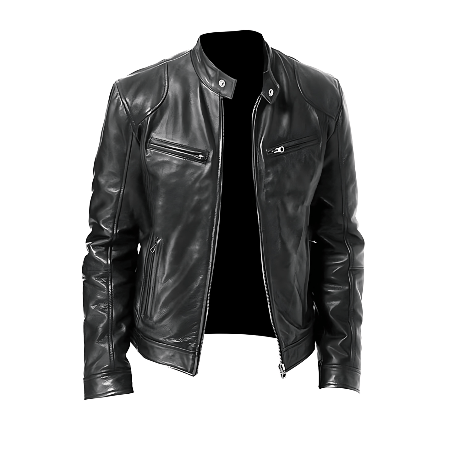 Synthetic Leather Classic Biker Jacket - OutfitLondon