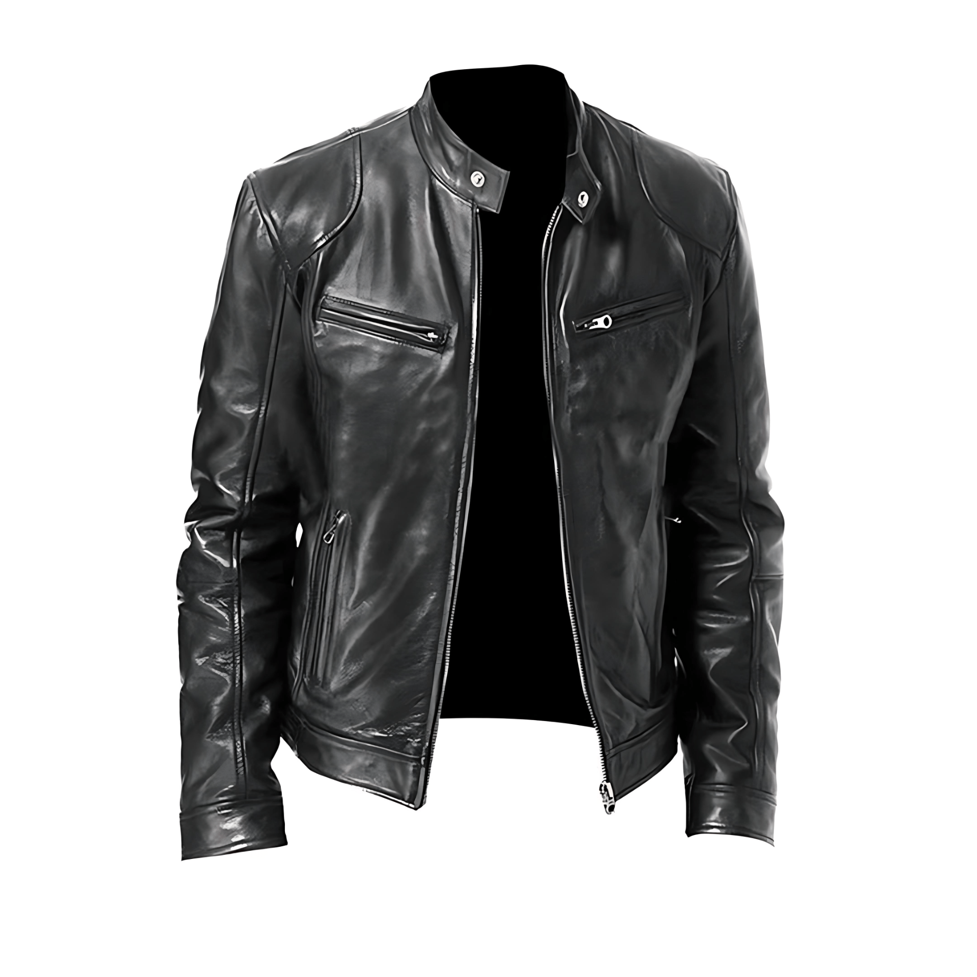 Synthetic Leather Classic Biker Jacket - OutfitLondon