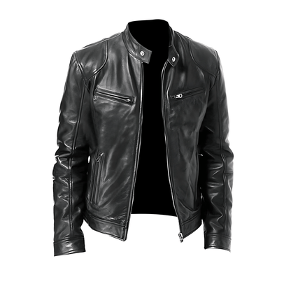 Synthetic Leather Classic Biker Jacket - OutfitLondon