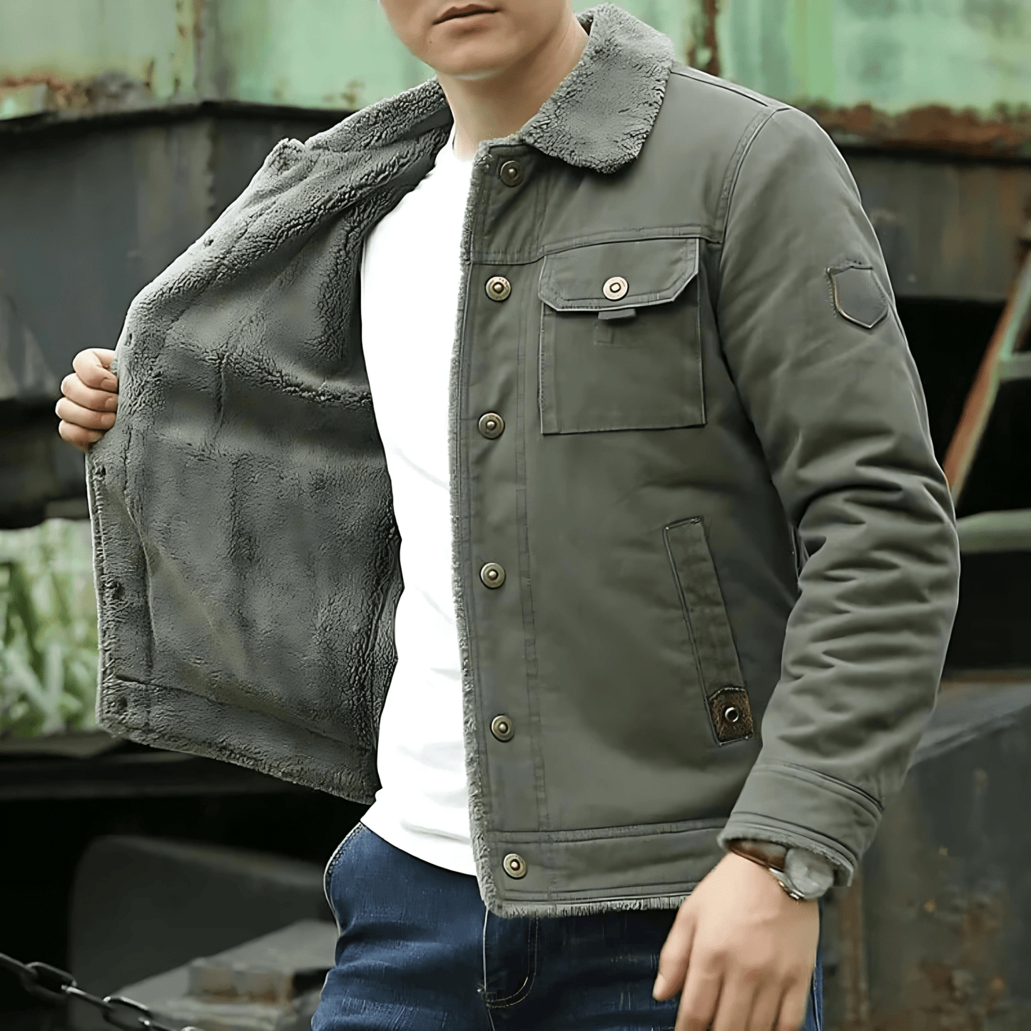 Warm Fleece Lined Canvas Coat - OutfitLondon