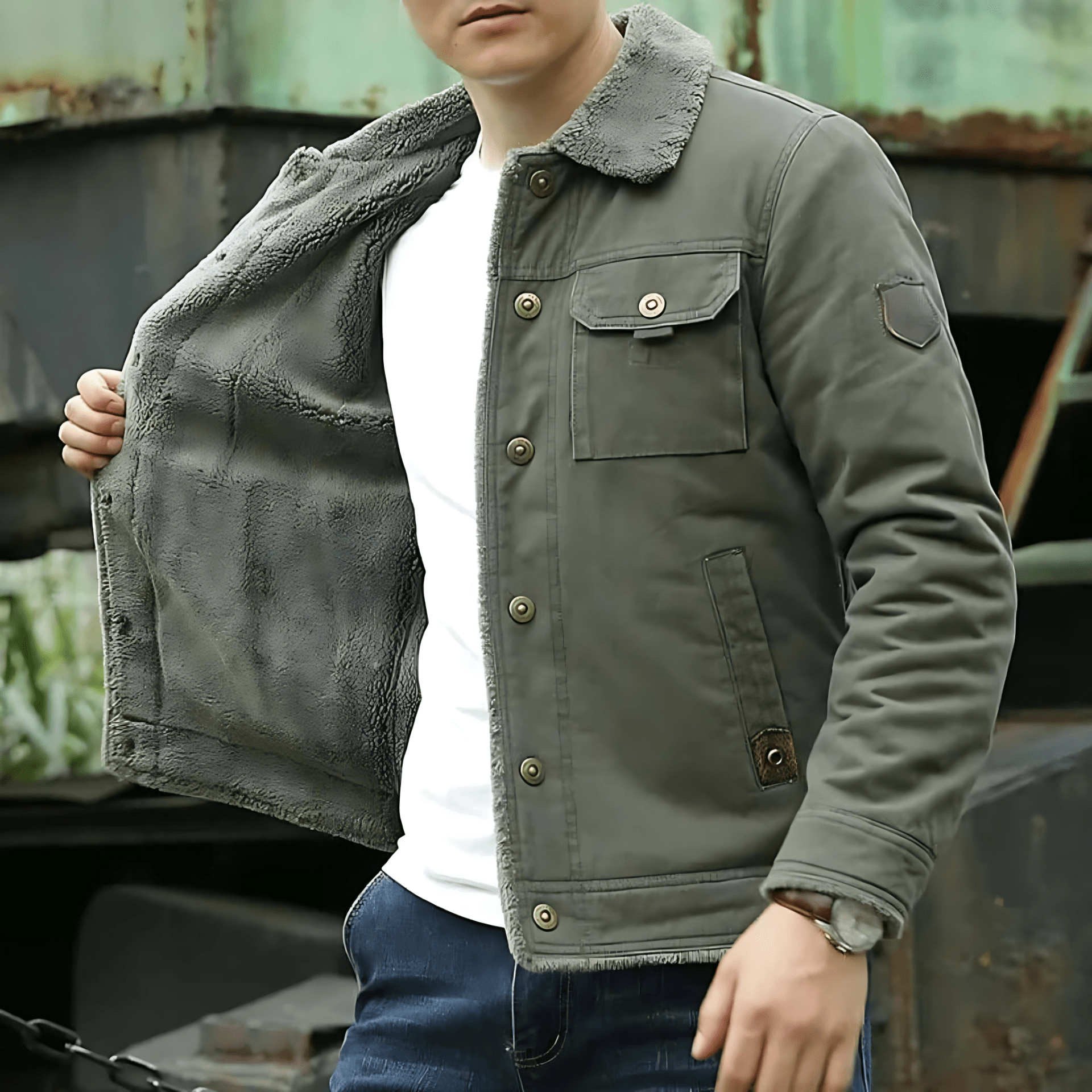 Warm Fleece Lined Canvas Coat - OutfitLondon
