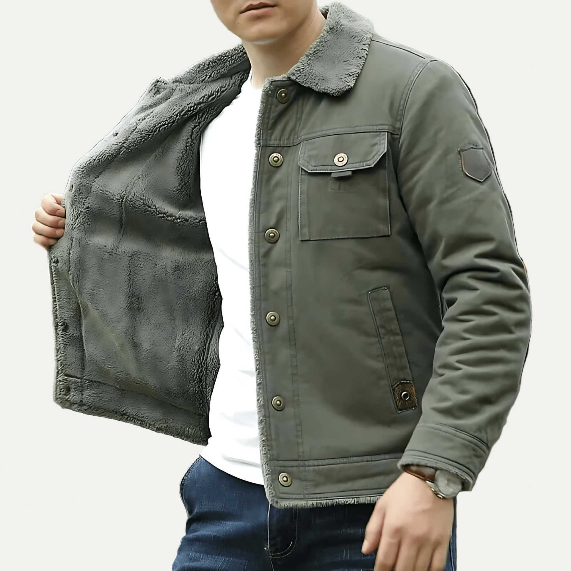 Warm Faux Shearling Snap Jacket for Men - OutfitLondon