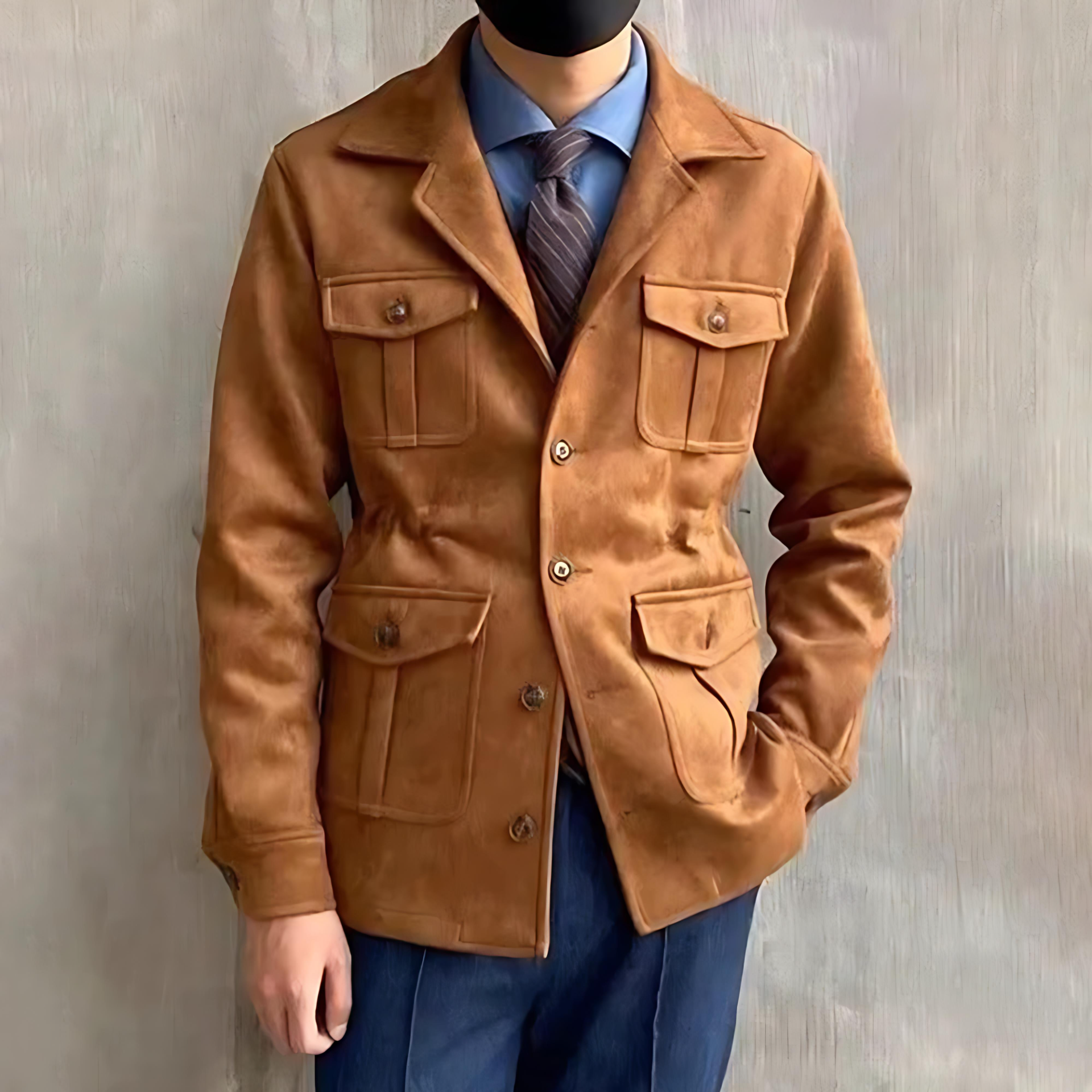 Waterproof Four Pocket Faux Suede Hunting Coat - OutfitLondon