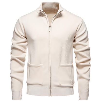 Long Sleeve Zip Front Cardigan with Pockets - OutfitLondon
