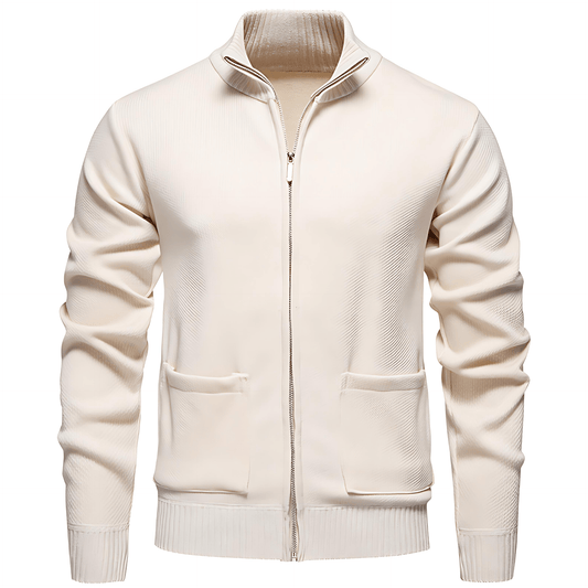 Long Sleeve Zip Front Cardigan with Pockets - OutfitLondon