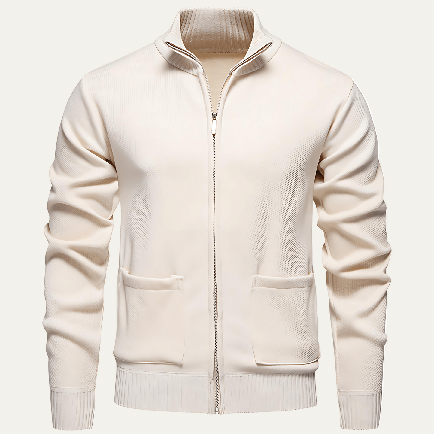 Men's Textured Crew Neck Zip Sweater - OutfitLondon