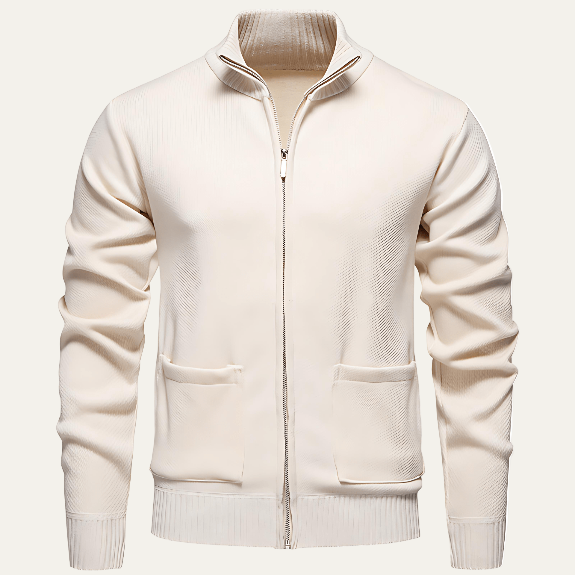 Men's Textured Crew Neck Zip Sweater - OutfitLondon