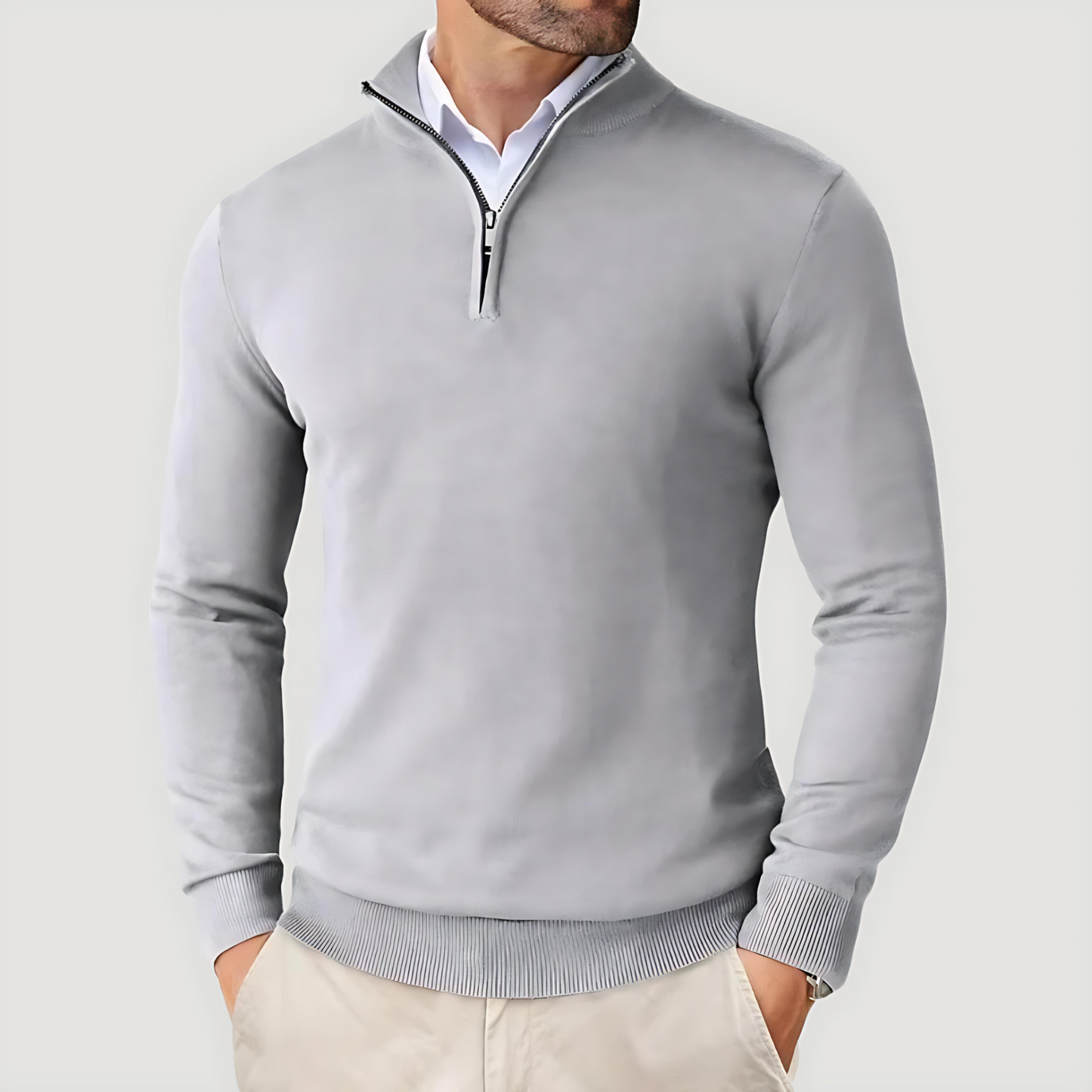 Warm Half Zip Knitted Sweater - OutfitLondon