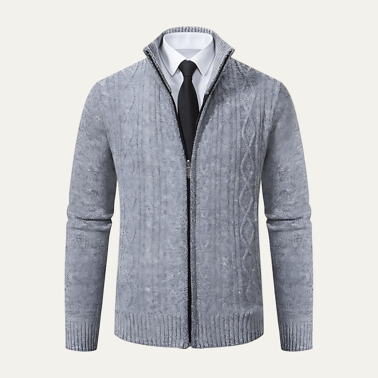Men's Thick Zip Up Cable Knit Sweater - OutfitLondon