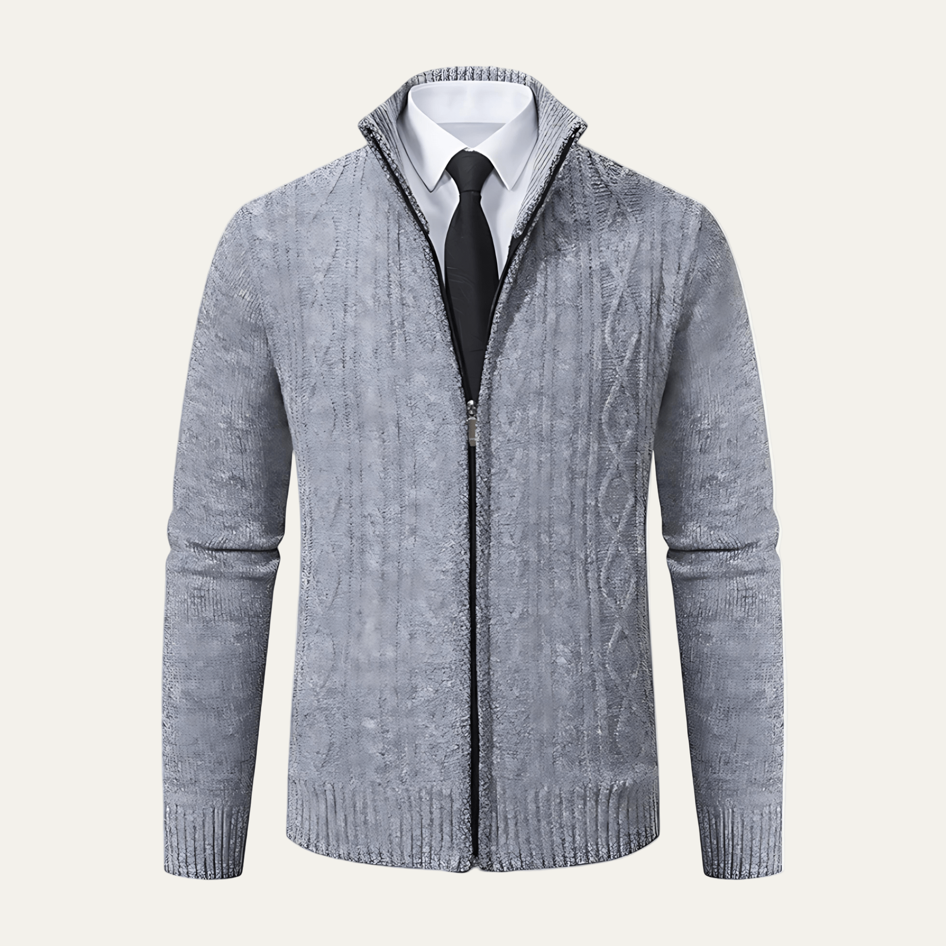 Men's Thick Zip Up Cable Knit Sweater - OutfitLondon
