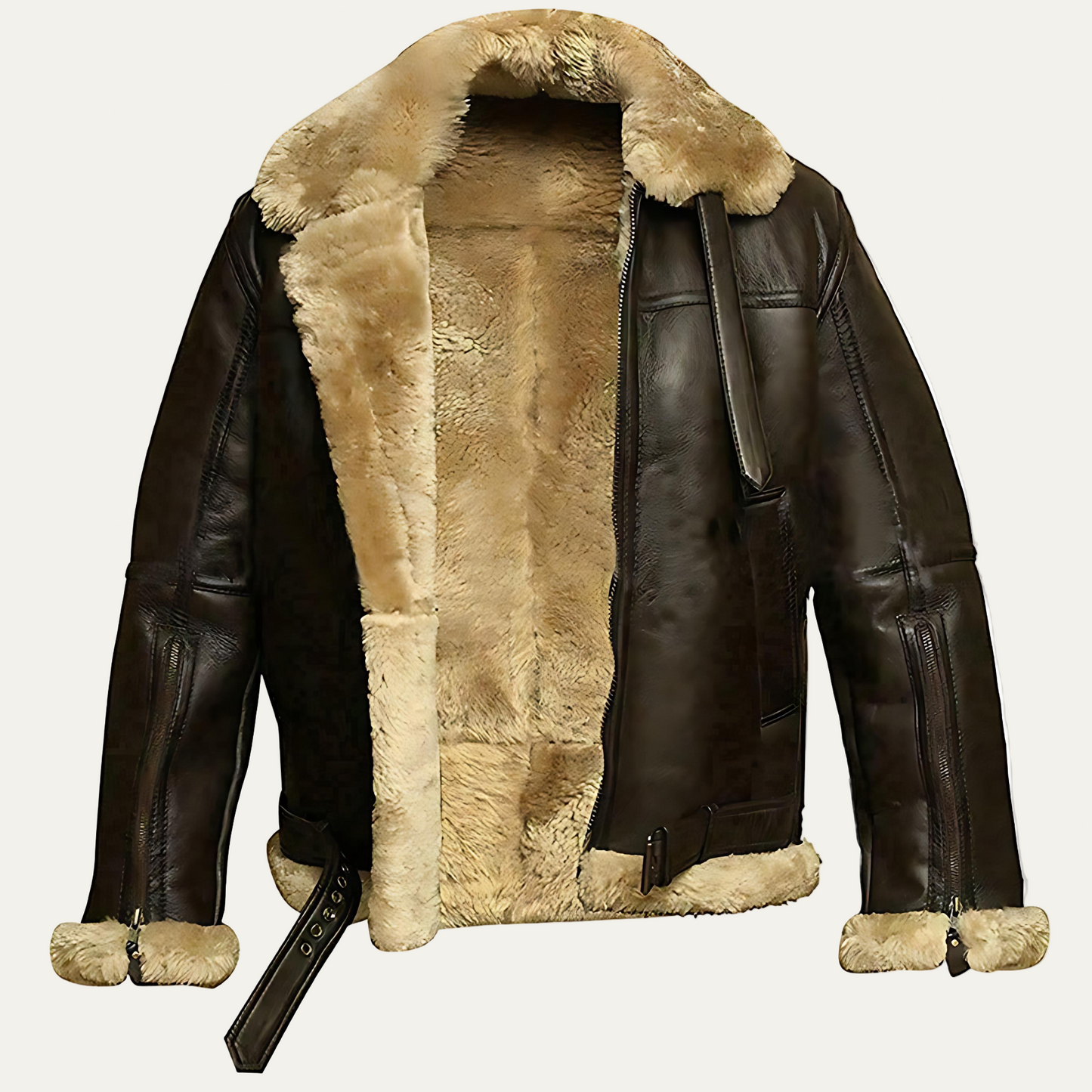 Warm Sheepskin Bomber Coat for Men - OutfitLondon