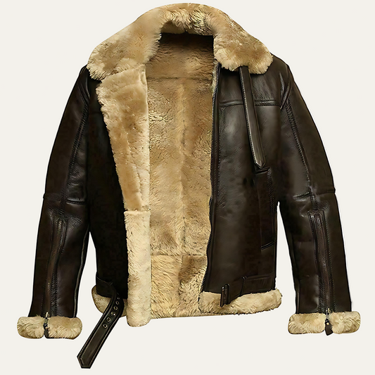 Warm Sheepskin Bomber Coat for Men - OutfitLondon