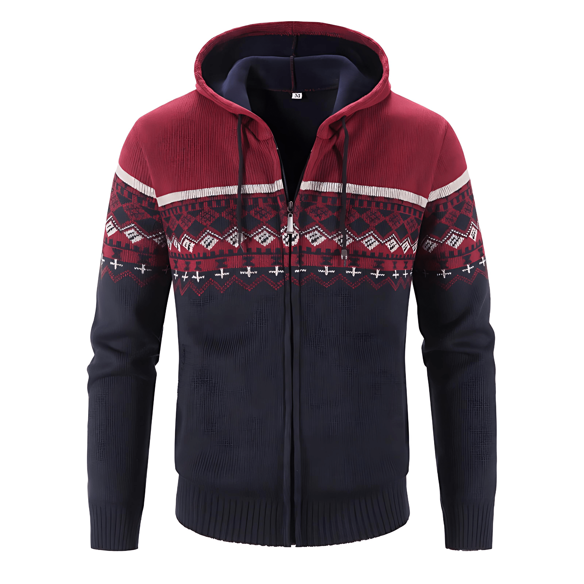 Warm Hooded Cardigan with Nordic Design - OutfitLondon