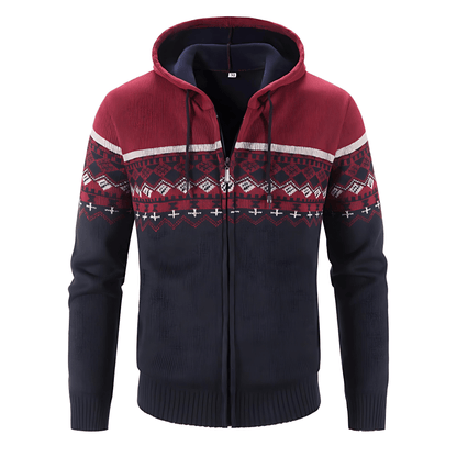 Warm Hooded Cardigan with Nordic Design - OutfitLondon
