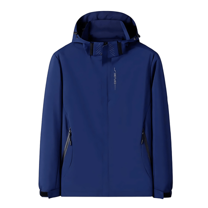 Breathable Navy Blue Hooded Windbreaker Jacket - OutfitLondon