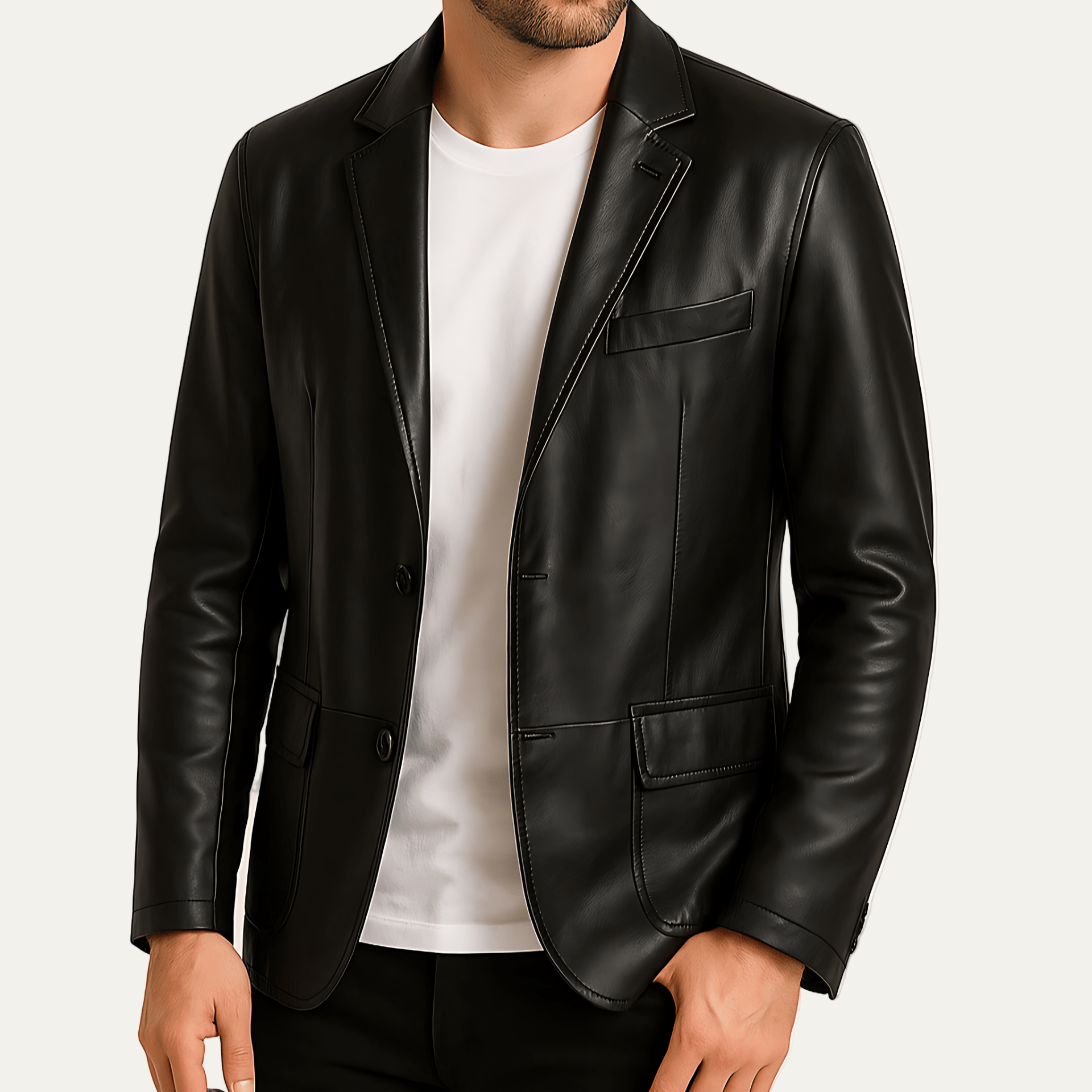 Classic Formal Two Button Leather Jacket - OutfitLondon