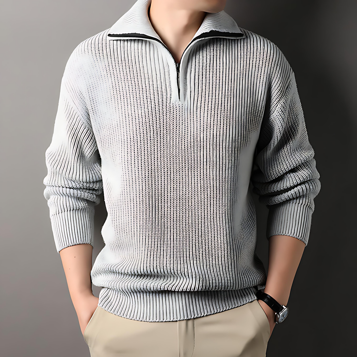 Warm Cable Knit Half Zip Sweater - OutfitLondon