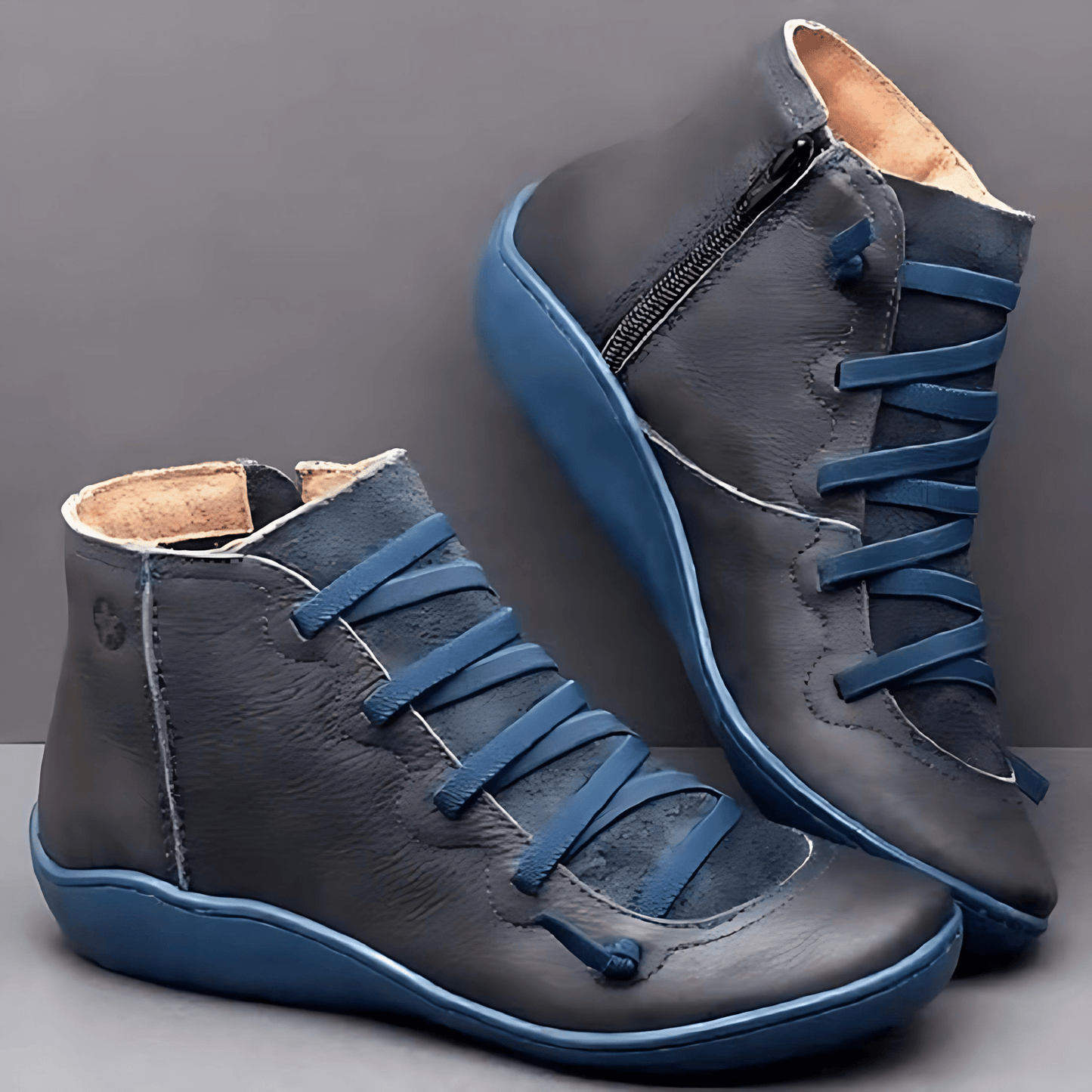 Classic Low Heel Ankle Boots with Laces and Zip - OutfitLondon