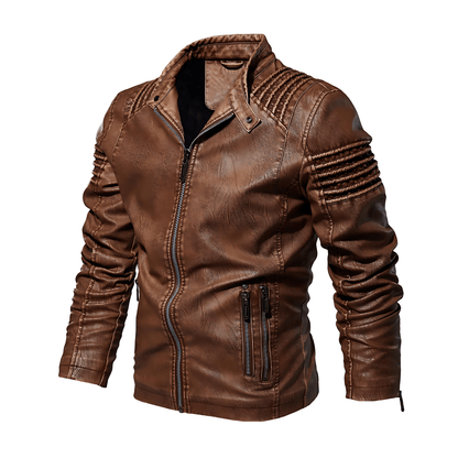 Faux Leather Biker Jacket with Padded Shoulders - OutfitLondon