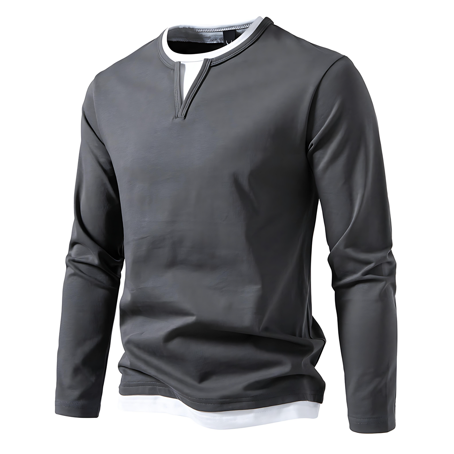 Classic V-Neck Long-Sleeve Layered Top Shirt - OutfitLondon
