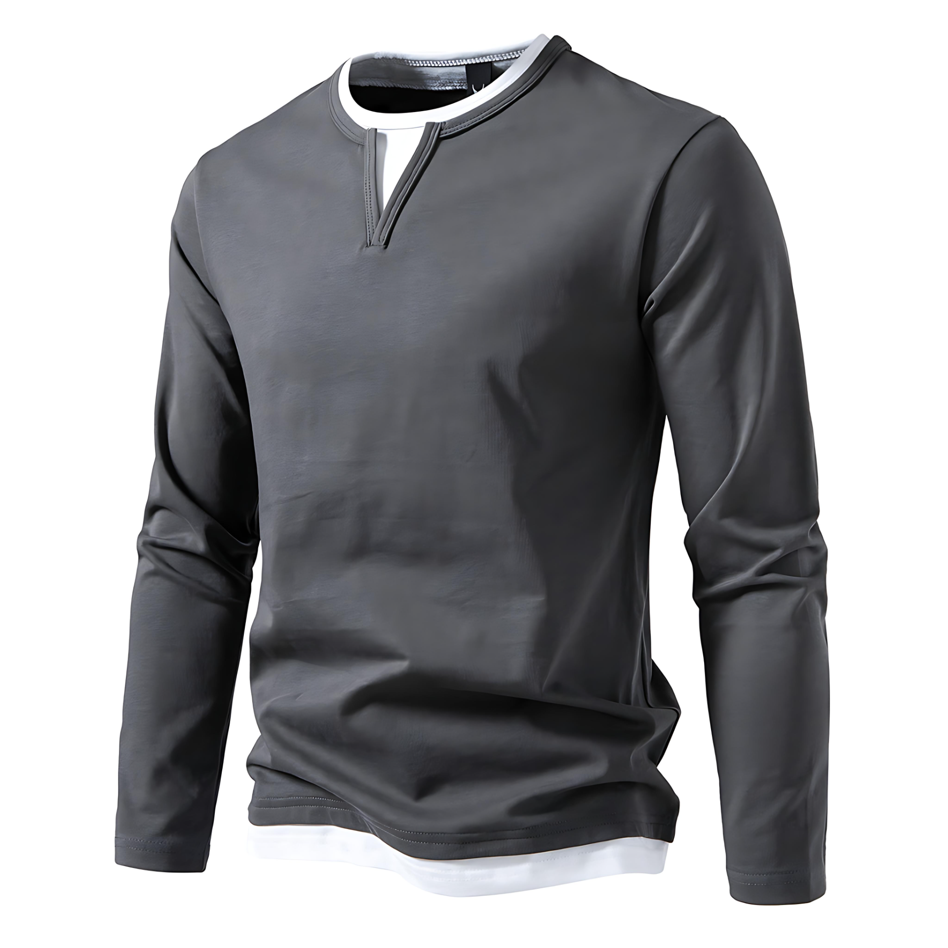 Classic V-Neck Long-Sleeve Layered Top Shirt - OutfitLondon