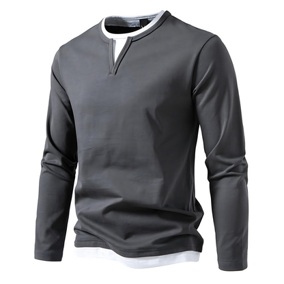 Classic V-Neck Long-Sleeve Layered Top Shirt - OutfitLondon