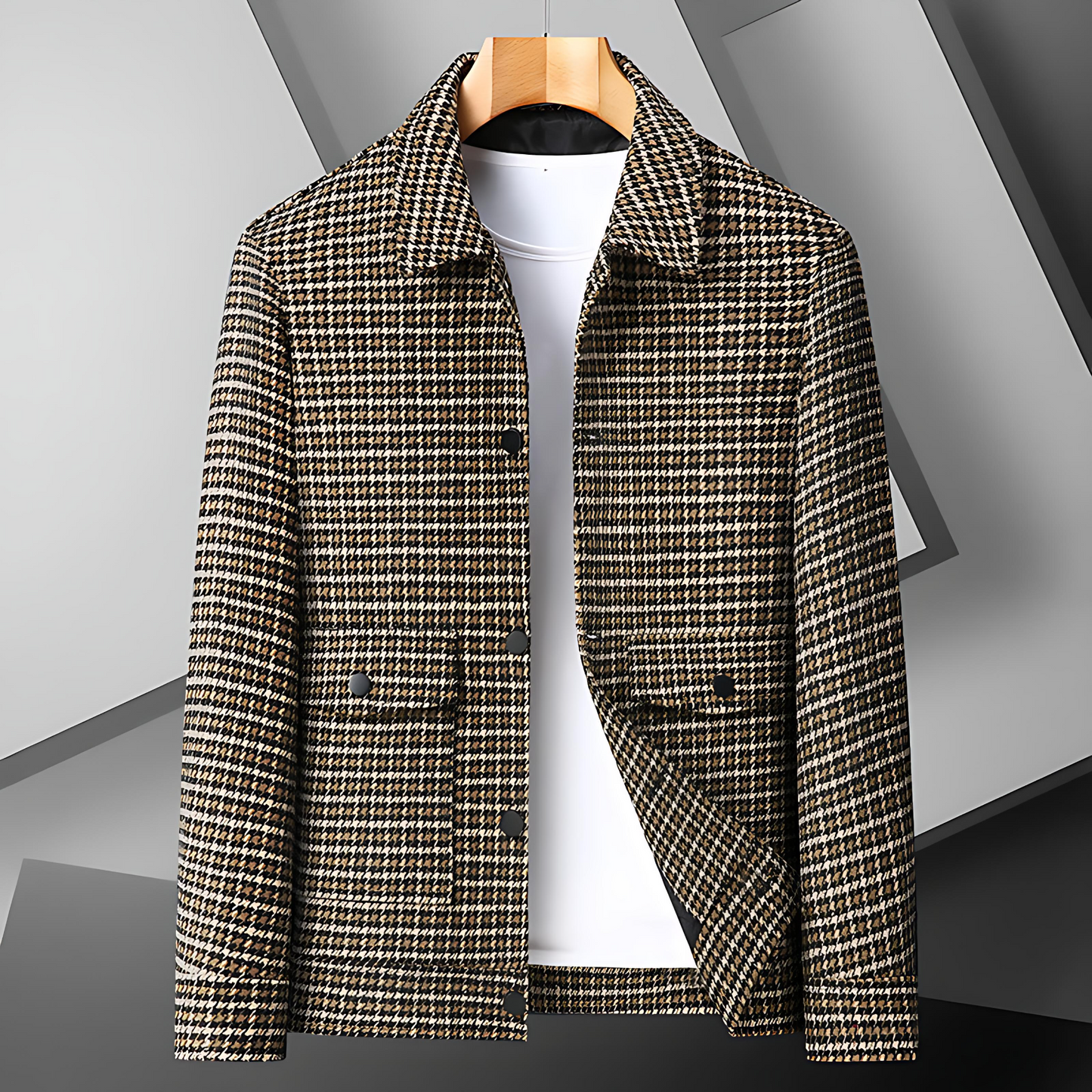 Classic Plaid Wool Mix Coat with Pocket Flaps - OutfitLondon