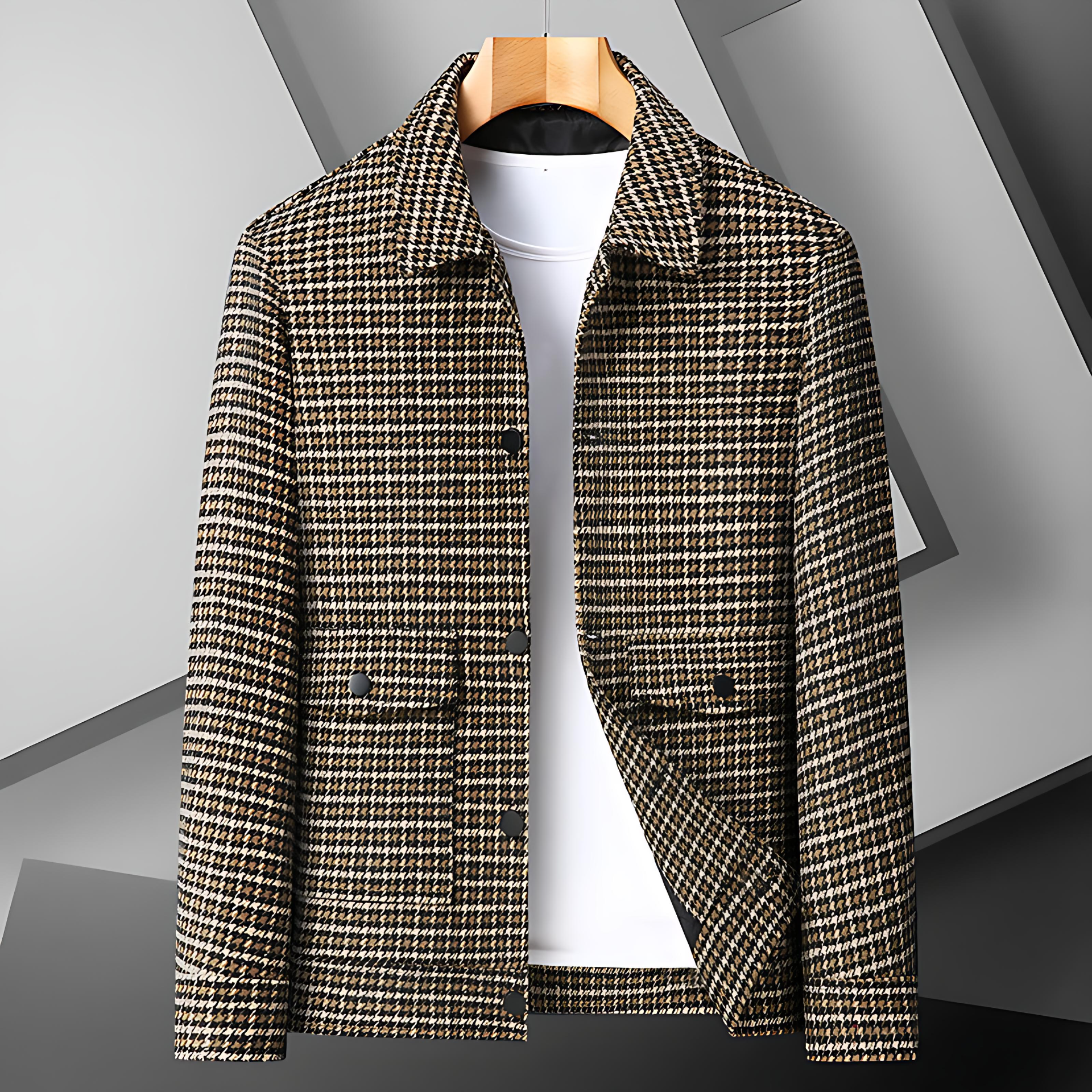 Classic Plaid Wool Mix Coat with Pocket Flaps - OutfitLondon