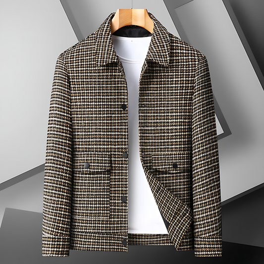 Classic Plaid Wool Mix Coat with Pocket Flaps - OutfitLondon