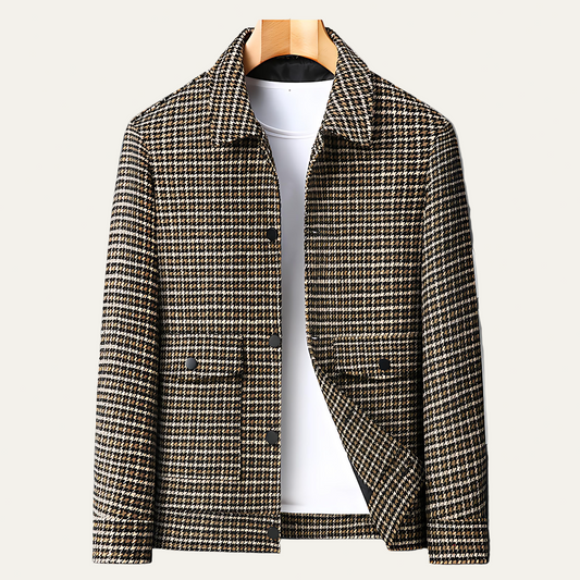 Men's Classic Patterned Short Coat with Hidden Zip - OutfitLondon
